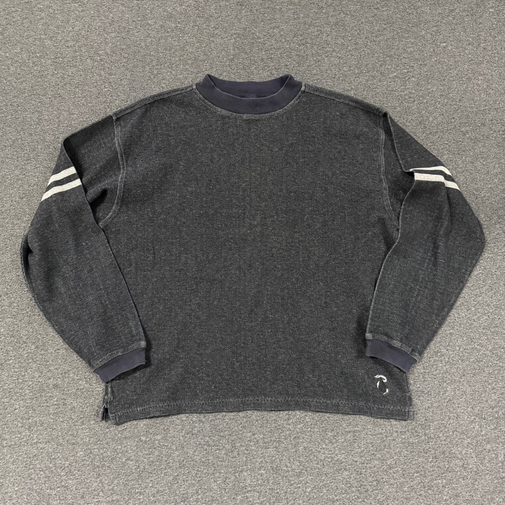 Vintage Hang Ten Thermal Shirt Mens XL Gray Good Waffle Knit Striped Long Sleeve